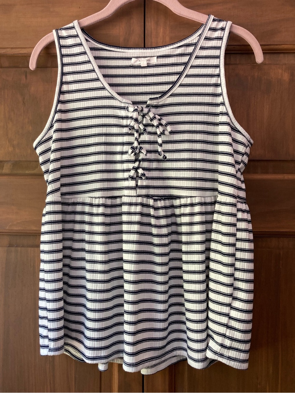 Maurices Casual Navy & White Striped Babydoll Tank Top Medium